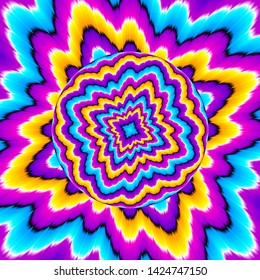 Colorful  background with growing sphere. Optical expansion illusion.