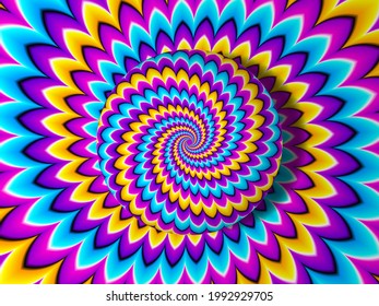 Colorful background with growing sphere. Optical expansion illusion.