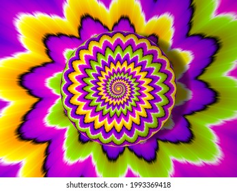 Colorful background with growing sphere. Optical expansion illusion.