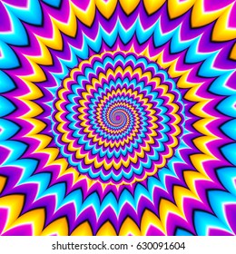 Colorful background with growing sphere. Optical expansion illusion.