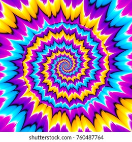 Colorful  background with growing sphere. Optical expansion illusion.
