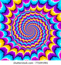 Colorful  background with growing sphere. Optical expansion illusion.