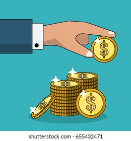 colorful background of hand stacking coins