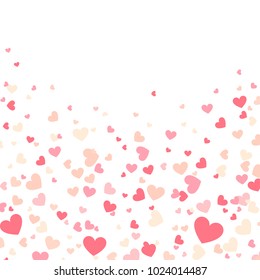 Colorful background with Heart Confetti. Valentines day greeting card or wedding invitation template party design. Cartoon flat style vector illustration