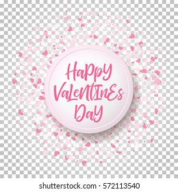 Colorful background with heart confetti. Valentines day greeting card or wedding invitation background party design. Cartoon flat style vector illustration