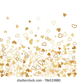 Colorful background with heart confetti. Valentine's day greeting card or wedding background party design. Flat style vector illustration with heart doodles confetti love symbols in gold.