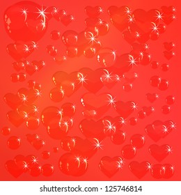 Colorful background with hearts and soap bubbles