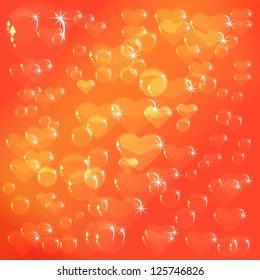 Colorful background with hearts and soap bubbles