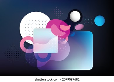 Colorful background. Holographic gradient in surreal space, spherical geometric shapes. Vector.