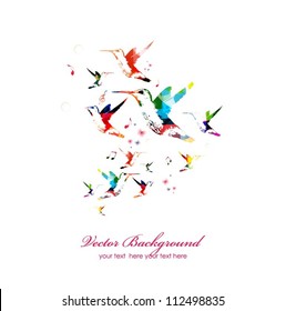 Colorful background with hummingbirds.Vector