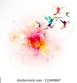 Colorful background with hummingbirds.Vector