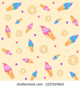 colorful background with ice cream and donuts
