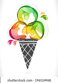 Colorful background with ice cream over white, beautiful food illustration, VECTOR