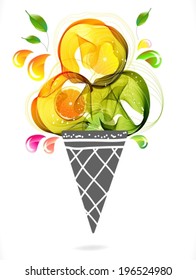 Colorful background with ice cream over white, beautiful food illustration, VECTOR