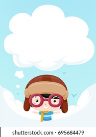 Colorful Background Illustration Featuring a Cute Little Boy Dressed as an Aviator With a Thought Cloud Above His Head