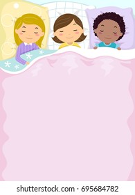 Colorful Background Illustration Featuring Cute Little Girls Sleeping Peacefully Side by Side