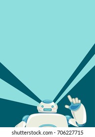 Colorful Background Illustration Featuring a Cute Friendly Robot Waving Hello