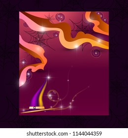 Colorful Background Illustration of magical witches hat,cobweb and lines