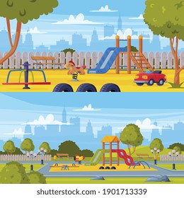 Colorful Background with Kids Playground as Urban Summer Public Area for Playing Vector Illustration