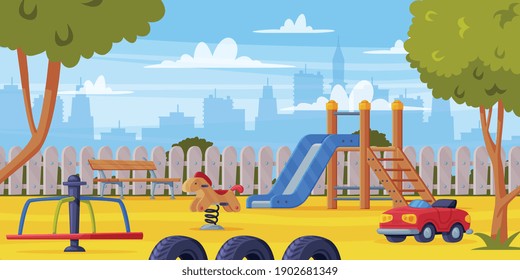 Colorful Background with Kids Playground as Urban Summer Public Area for Playing Vector Illustration