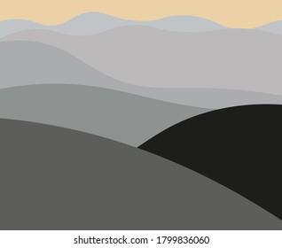 Colorful background with landscape, abstract landscape. Abstract colored background with hand-drawn elements or curves. Creative vector illustration - poster design. Field and mountains.