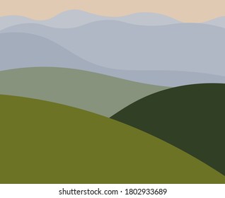 Colorful background with landscape, abstract landscape. Abstract colored background with hand-drawn elements or curves. Creative vector illustration - poster design. Field and mountains.