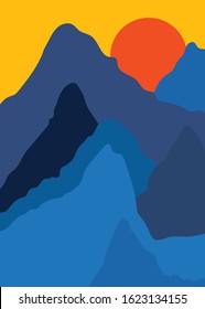 Colorful background with landscape, abstract mountains.  Abstract colored backdrop with hand-drawn elements or curves. Creative vector illustration  - poster design.