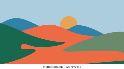Colorful background with landscape, abstract mountains. Natural landscape. Abstract colorful background with hand-drawn elements or curves. Creative vector illustration - poster design.