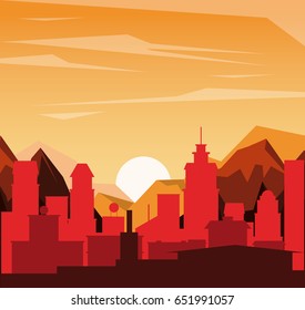 colorful background of landscape of city in the sunset