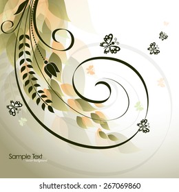 Colorful Background With Leaves and Butterflies. Abstract Vector Illustration.