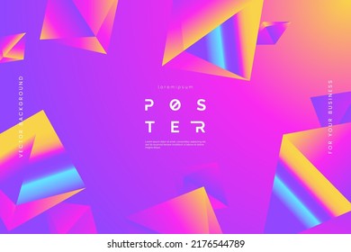 Colorful background with levitate polygonal shapes. Abstract 3d geometric background in bright gradient colours. Ideal for banner, website, landing page, poster. Vector illustration.