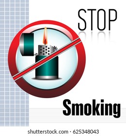Colorful background with a lighter and the text stop smoking written with black letters