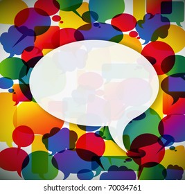 Colorful background made from speech bubbles with one big in the front