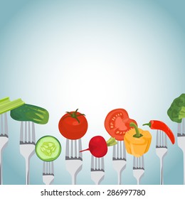 Colorful Background made of vegetables on the forks