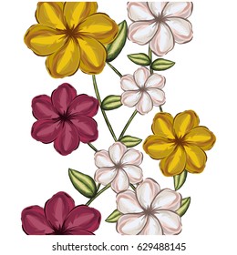 colorful background of malva flowers in colors yellow white and red vector illustration