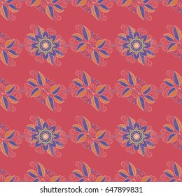Colorful background. Mandala vector floral flower oriental coloring book page outline template carpet. Seamless pattern with flowers.