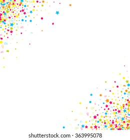 Colorful background with many falling confetti. Vector illustration
