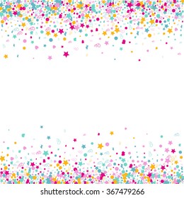 Colorful background with many falling confetti. Vector illustration