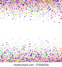 Colorful background with many falling confetti. Vector illustration