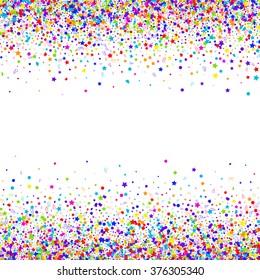 Colorful background with many falling confetti. Carnival background. Vector illustration