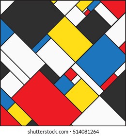 Colorful Background In Mondrian Style. Vector Illustration For Your Graphic Design.