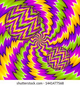 Colorful  background with moving spheres. Spin illusion.