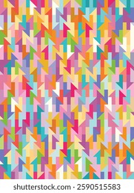 Colorful background with multicolored small geometric shapes in a modern graphic design. Seamless repeating pattern. Abstract vector illustration.