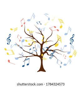 Colorful background with music notes. vector illustration of tree with musical notes for audio media concepts and designs Musical Tree. Vector