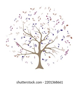 Colorful background with music notes. vector illustration of tree with musical notes for audio media concepts and designs Musical Tree. Vector