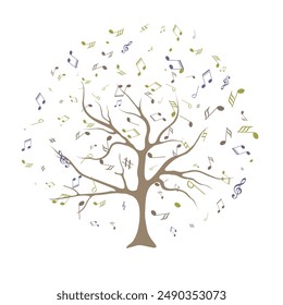 Colorful background with music notes. vector illustration of tree with musical notes for audio media concepts and designs Musical Tree. Vector