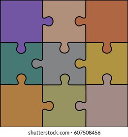 colorful background of nine complete Jigsaw or Puzzle modern illustration vector for Autism on flat design style