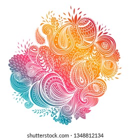 Colorful background with ornate paisley pattern. Vector illustration of beautiful ornate floral decor.
