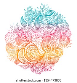 Colorful background with ornate paisley pattern. Vector illustration of beautiful ornate floral decor.