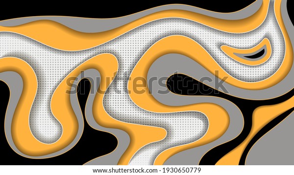 colorful background with paper cut effect. overlapping orange, gray, black abstract shapes with stroke and wavy edges on light textured backdrop. vector 